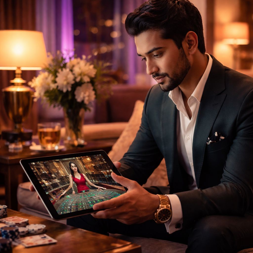 Sophisticated betting atmosphere featuring a graceful woman with poker chips capturing the elite virtual gambling vibe at 299BET for Bangladeshi members