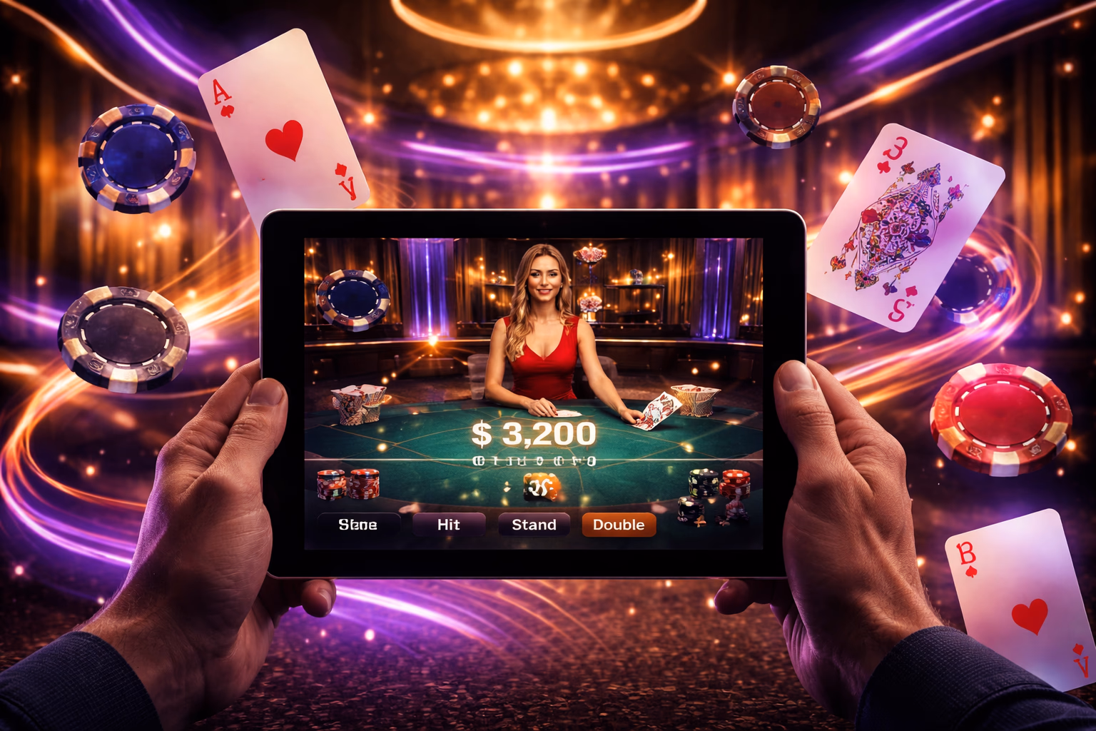 Focused casino player engaging on a desktop in a neon-lit room enjoying the immersive 299BET digital gaming journey for Bangladesh